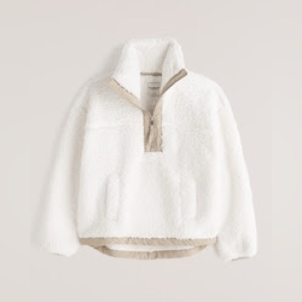 Abercrombie & Fitch White Cinched Cocoon Sherpa Half-Zip
